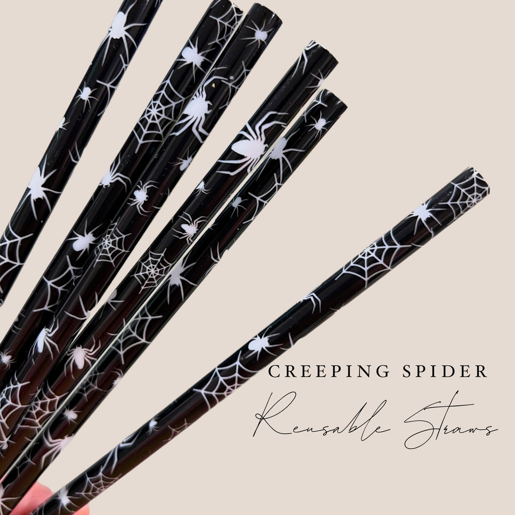 Creeping Spider Reusable Straws 10 inches long - Cold Cup Straw- Halloween Straw- Libbey Glass Straw- Spooky Season Pumpkin Spice Ghost Web