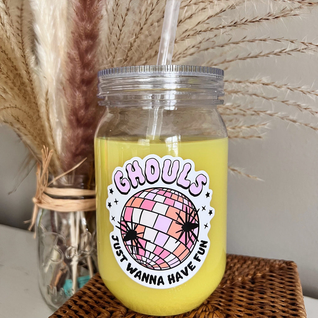 GHOULS JuST WaNNA HAVE FUN Halloween Fall 2022 Ghosts- sized for Mason Cup, Cold Cup, Shaker Bottle, Beer Glass or Sticker Only