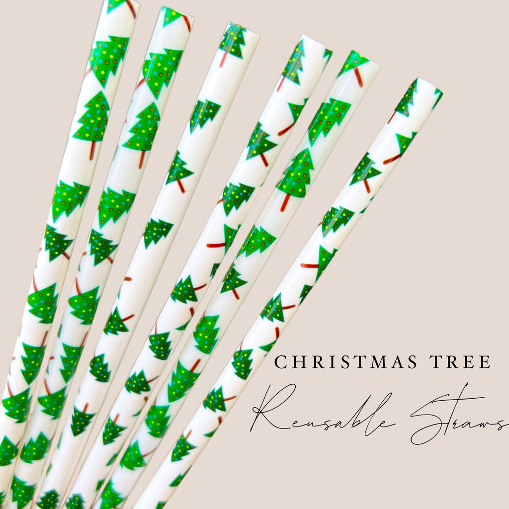 Christmas Tree Reusable Straws - 9.5 inches long - Cold Cup Straw- Christmas Straw Holidays Red White Candy Cane Stripe