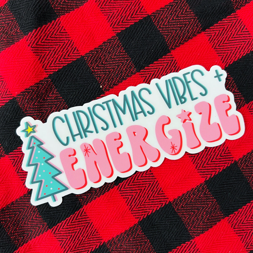 Christmas Vibes & Energize Full Color Sticker - Christmas 2022- for Cold Cup, Shaker Bottle, Mega Mug or Sticker Only