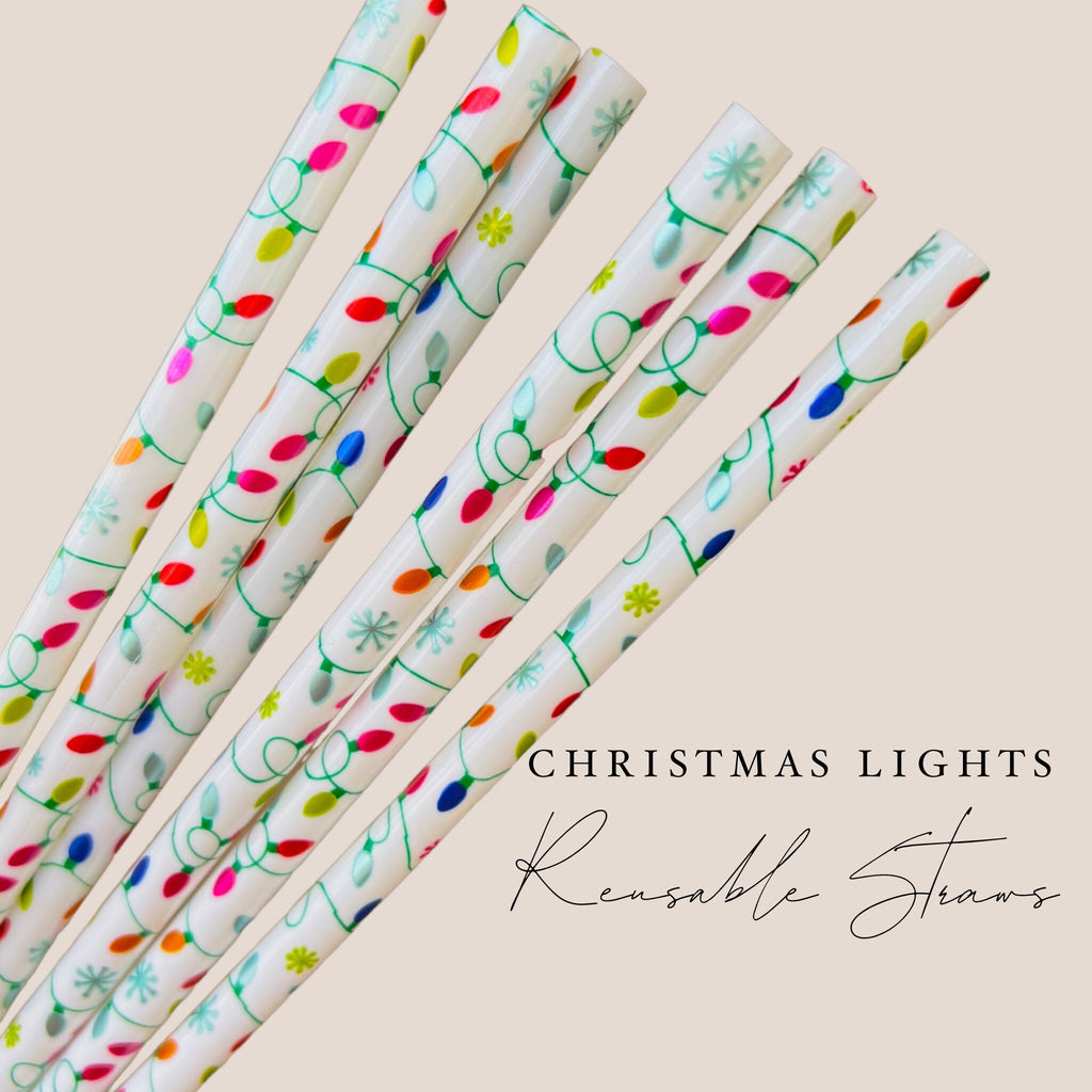 Christmas Lights Reusable Straws - 9.5 inches long - Cold Cup Straw- Christmas Straw Holidays Red White Candy Cane Stripe