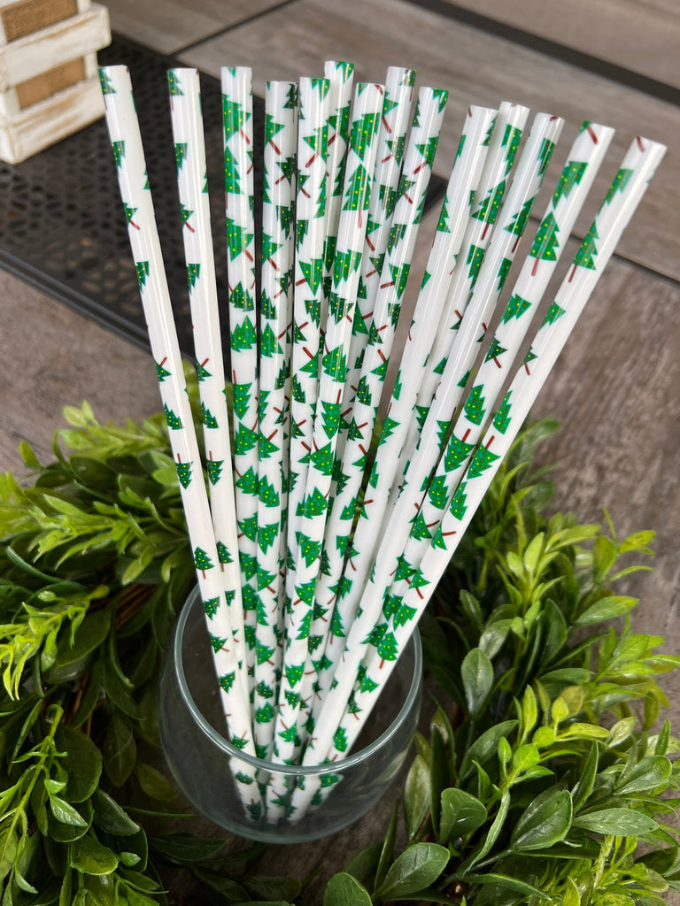 Christmas Tree Reusable Straws - 9.5 inches long - Cold Cup Straw- Christmas Straw Holidays Red White Candy Cane Stripe