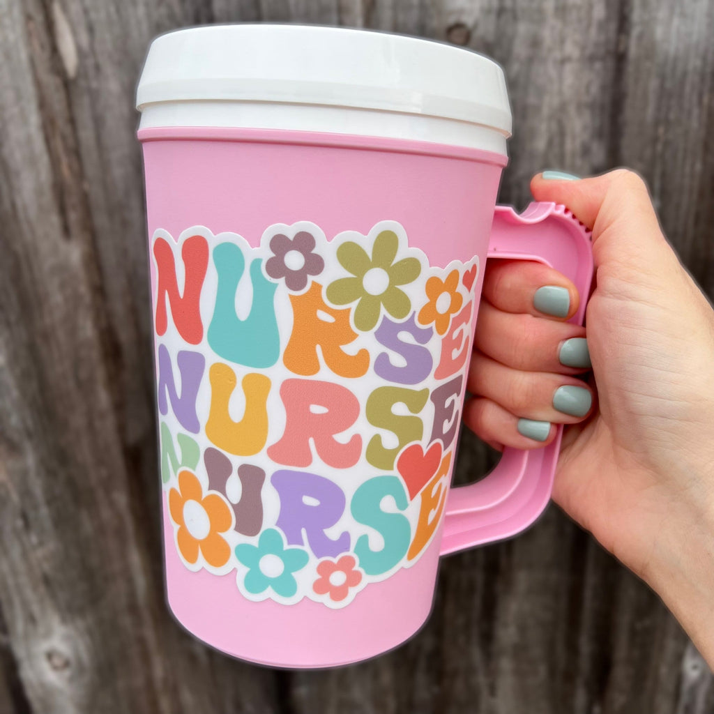 Nurse Nurse Nurse Retro Mega Mug 22oz Retro- Thermos Mug - Flower Pink Summer Spring Nurse Gift NICU RN