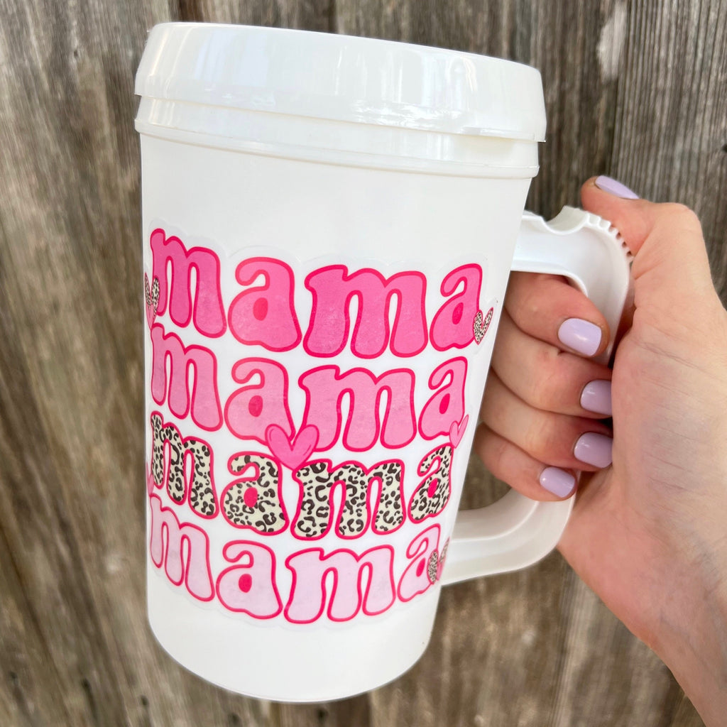 Mama Pink Ombre/ Leopard Retro Mega Mug 22oz- Thermos Mug - Hospital Mug - Girl Mom- Valentine's Day- New Mom Gift