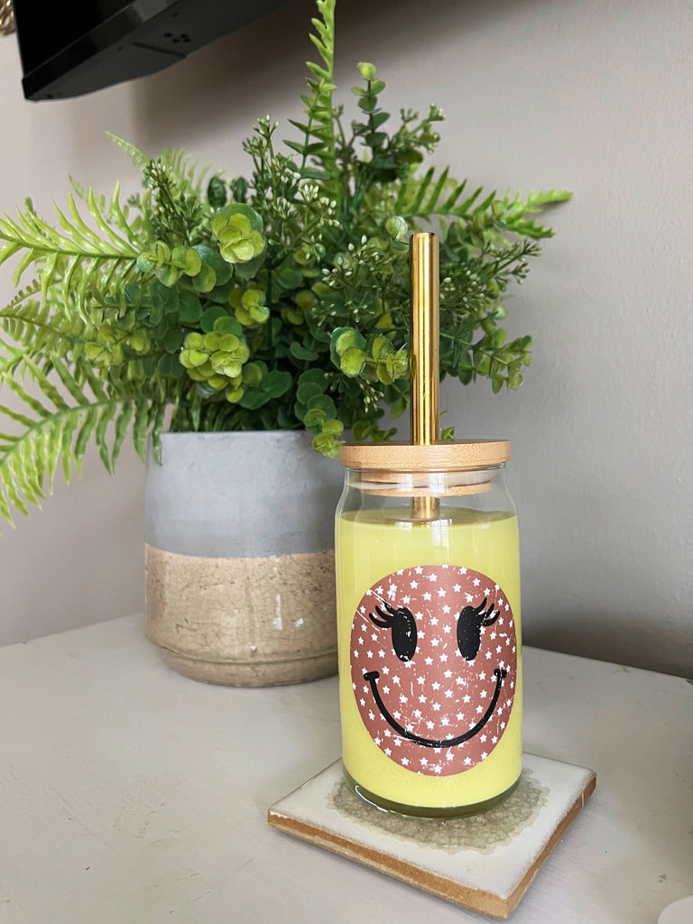 Brown Star Smiley with Lashes Neutral Boho Cute Full color Sticker - Sticker Only or Cup Options - Smiley Face Cute