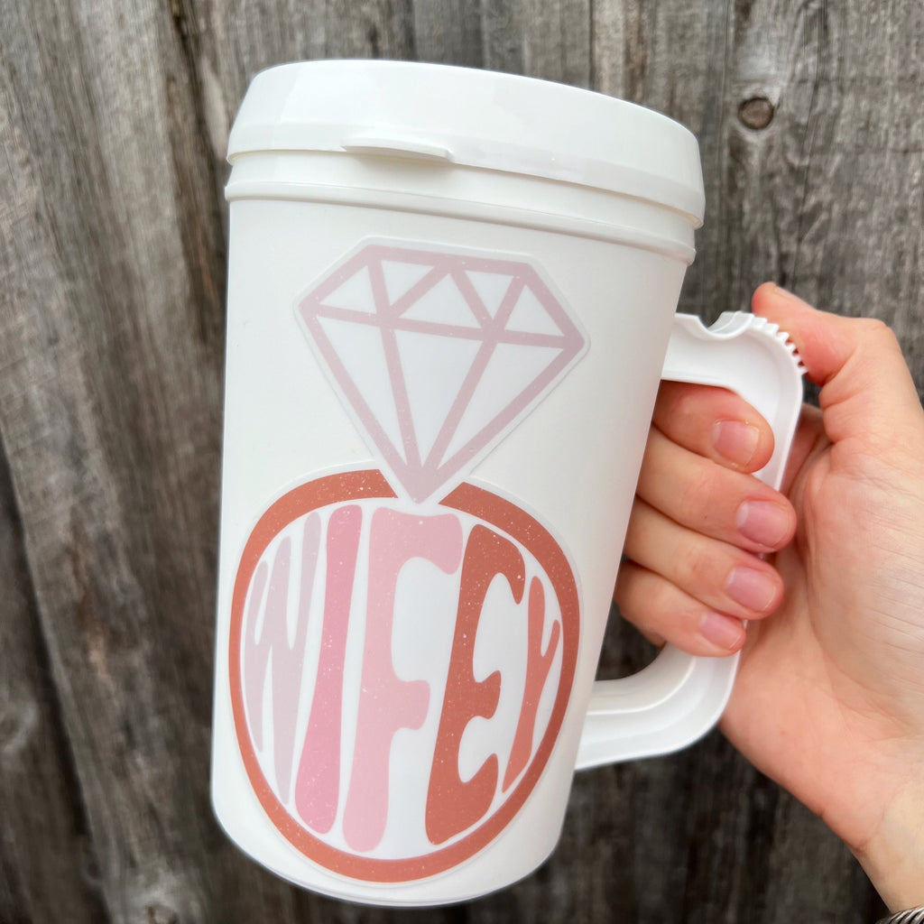 WIFEY MEGA MUG 22oz Retro Thermos Mug- Diamond Ring Bridal Bride Bachelorette Cup - Spring Break Sorority Bachelorette Party Cup Mug 90s