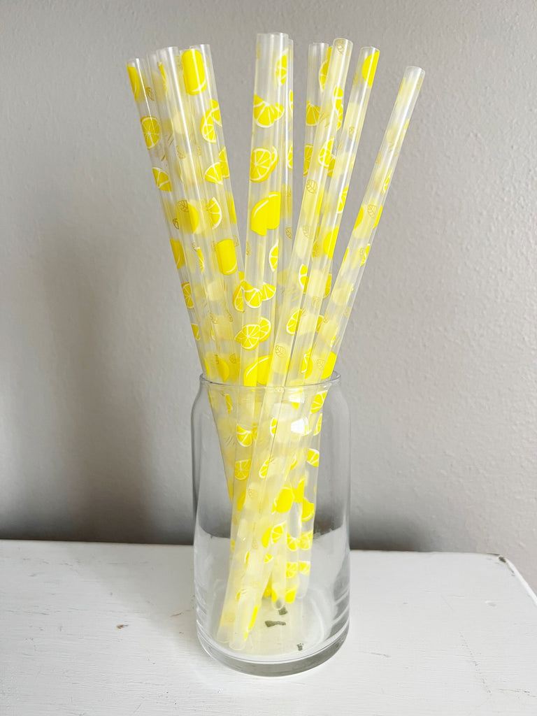 Clear Lemons Reusable Straws - 9.5 inches long - Cold Cup Straw- Plastic Straw - washable - Summer 2023- Spring Break - Lemonade