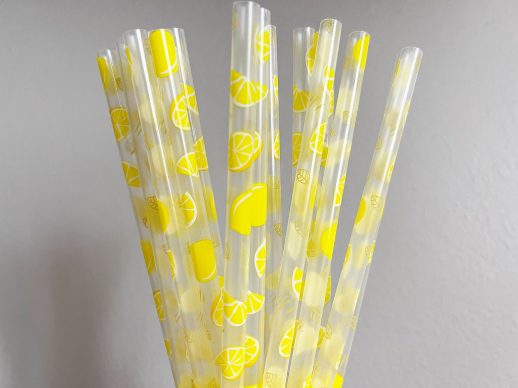 Clear Lemons Reusable Straws - 9.5 inches long - Cold Cup Straw- Plastic Straw - washable - Summer 2023- Spring Break - Lemonade