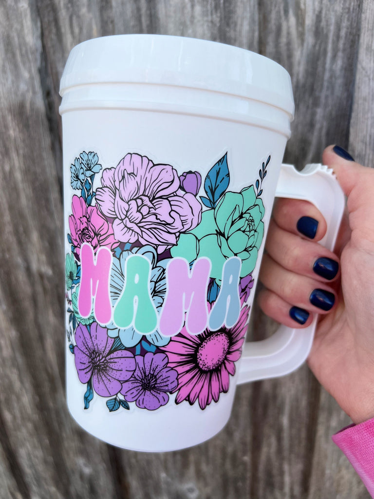 Floral MAMA Mega Mug 22oz Retro- Thermos Mug - Flower Pink Summer Beach Trip Mothers Day Mama Cat Mom Dog Mom Mug 90s vibes