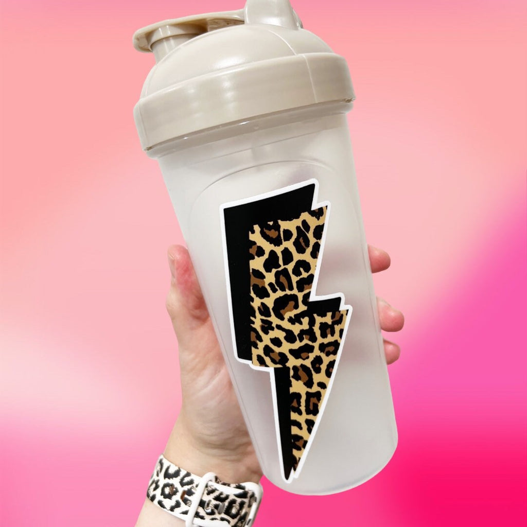 Neutral Leopard Print Lightning Bolt Vinyl Sticker sized for Shakers or Cold Cup -- Energize Decal -Lightning Sticker - Cup NOT included