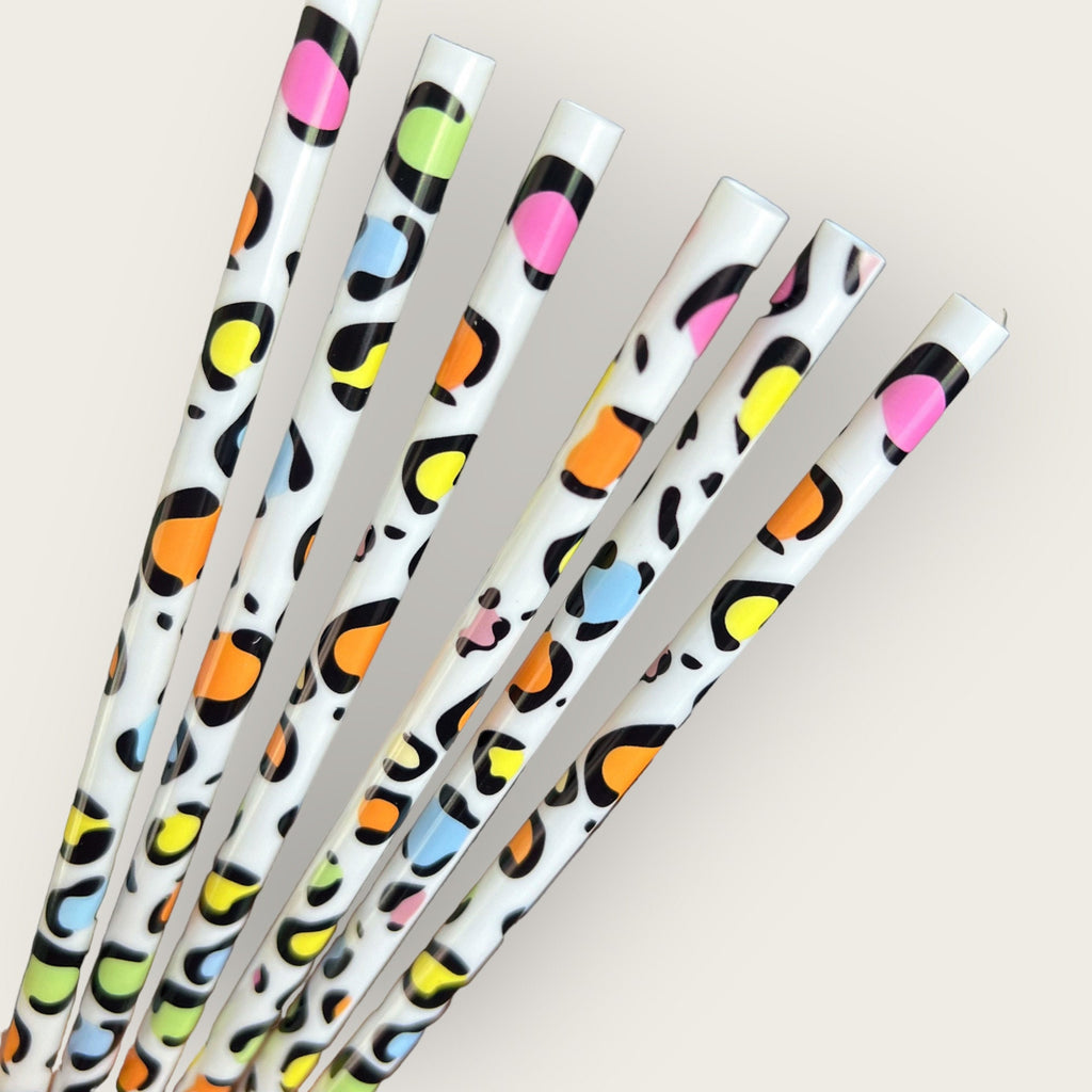 Colorful Leopard Reusable Straw- 10 inches long - Cold Cup Straw- Leopard Print Cheetah Party Straw Washable