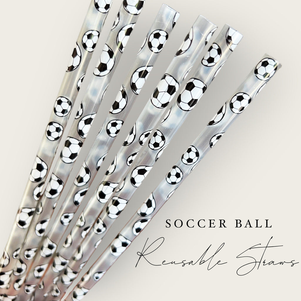 Soccer Ball Clear Black White Straws - 10 inches long - Cold Cup Straw- Plastic Straw - washable - soccer player soccer mom