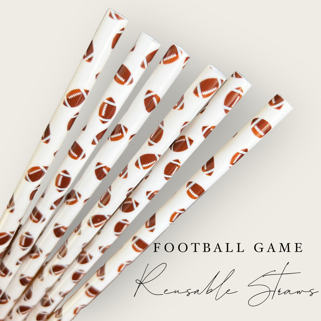 Football Reusable Straws - 10 inches long - Cold Cup Straw- Plastic Straw - washable - football season - Super Bowl party- football team