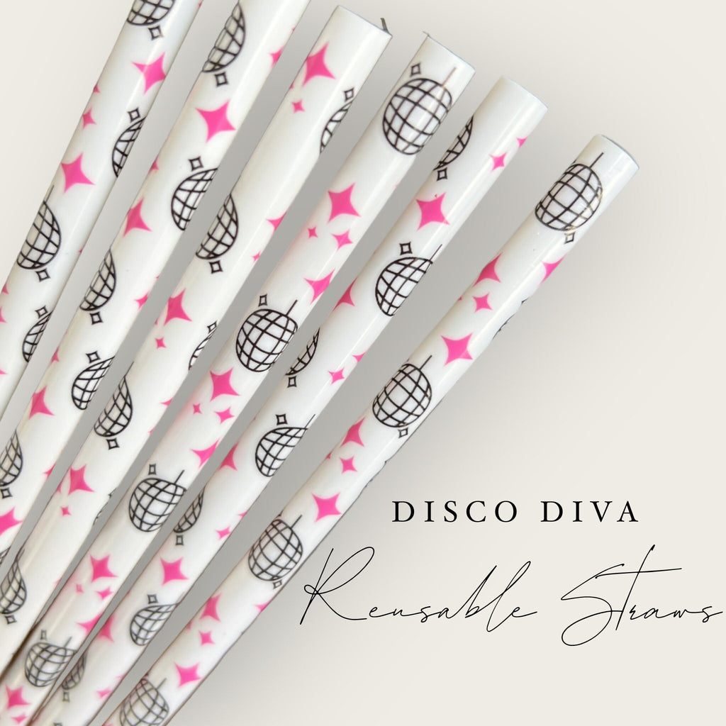 Disco Ball Reusable Straws - 10 inches long - Cold Cup Straw- Plastic Straw - washable - bachelorette decor - Valentines Galentines